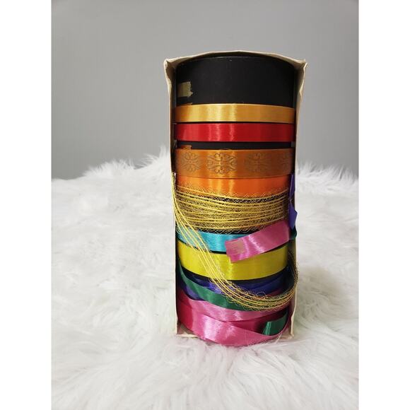 Vintage RETRO MCM Atomic Rainbow Christmas RIBBON EMPTY BOX decor boho advertise - Picture 2 of 8